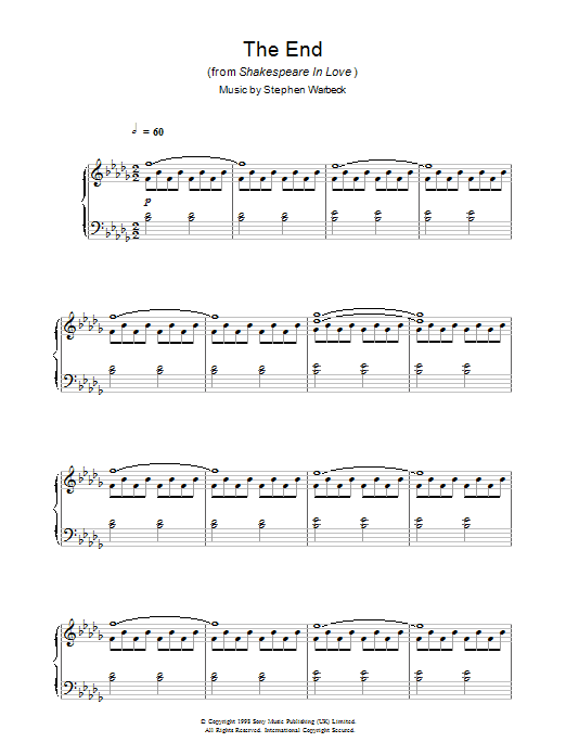 Stephen Warbeck The End (from Shakespeare In Love) Sheet Music Notes & Chords for Piano - Download or Print PDF