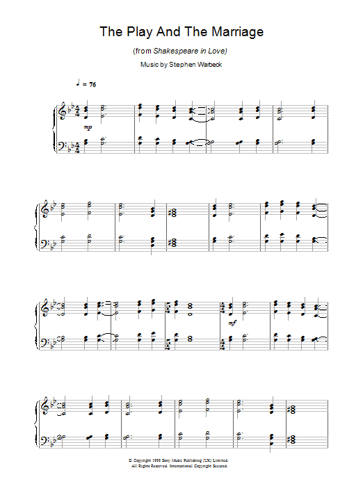 Stephen Warbeck The Play And The Marriage (from Shakespeare In Love) Sheet Music Notes & Chords for Piano - Download or Print PDF