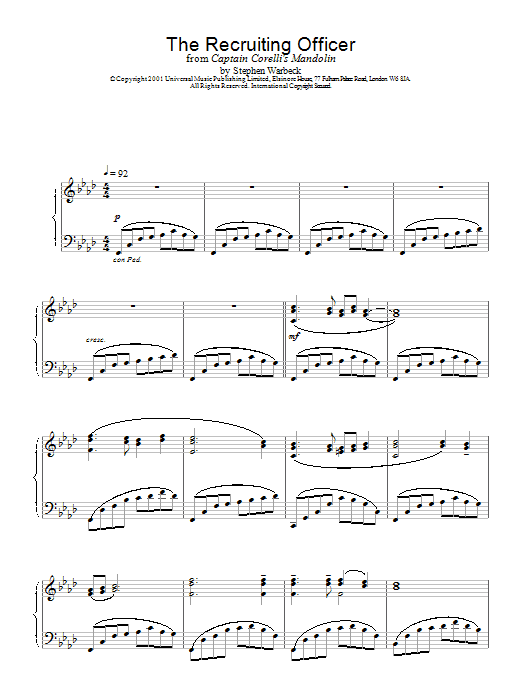 Stephen Warbeck The Recruiting Officer Sheet Music Notes & Chords for Piano - Download or Print PDF