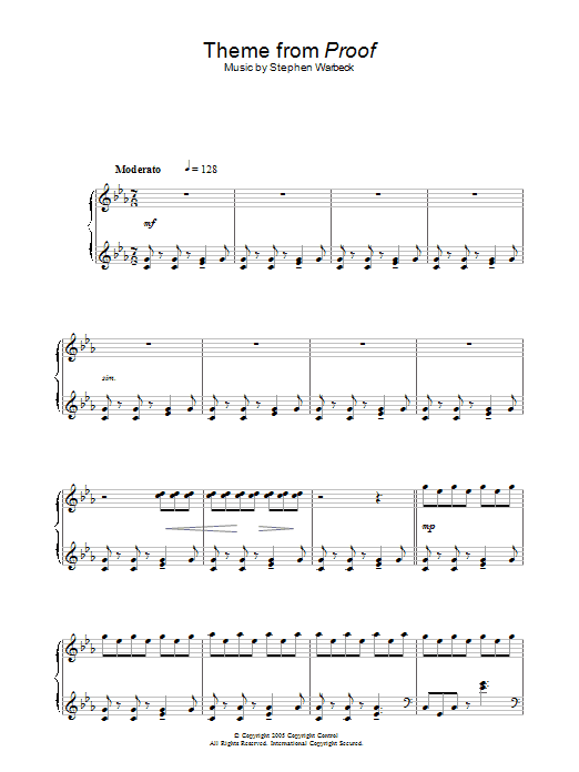 Stephen Warbeck Theme from Proof Sheet Music Notes & Chords for Piano - Download or Print PDF