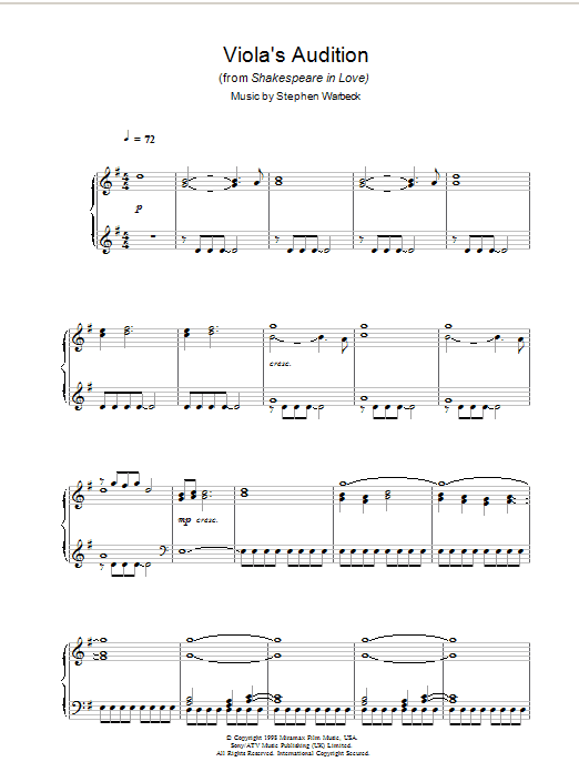 Stephen Warbeck Viola's Audition (from Shakespeare In Love) Sheet Music Notes & Chords for Piano - Download or Print PDF