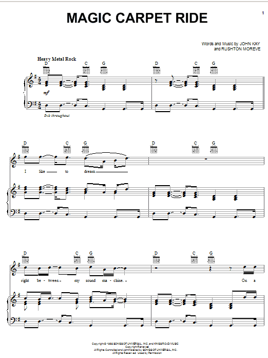 Steppenwolf Magic Carpet Ride Sheet Music Notes & Chords for Piano, Vocal & Guitar (Right-Hand Melody) - Download or Print PDF