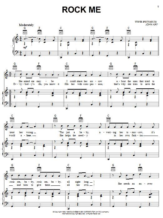 Steppenwolf Rock Me Sheet Music Notes & Chords for Piano, Vocal & Guitar (Right-Hand Melody) - Download or Print PDF