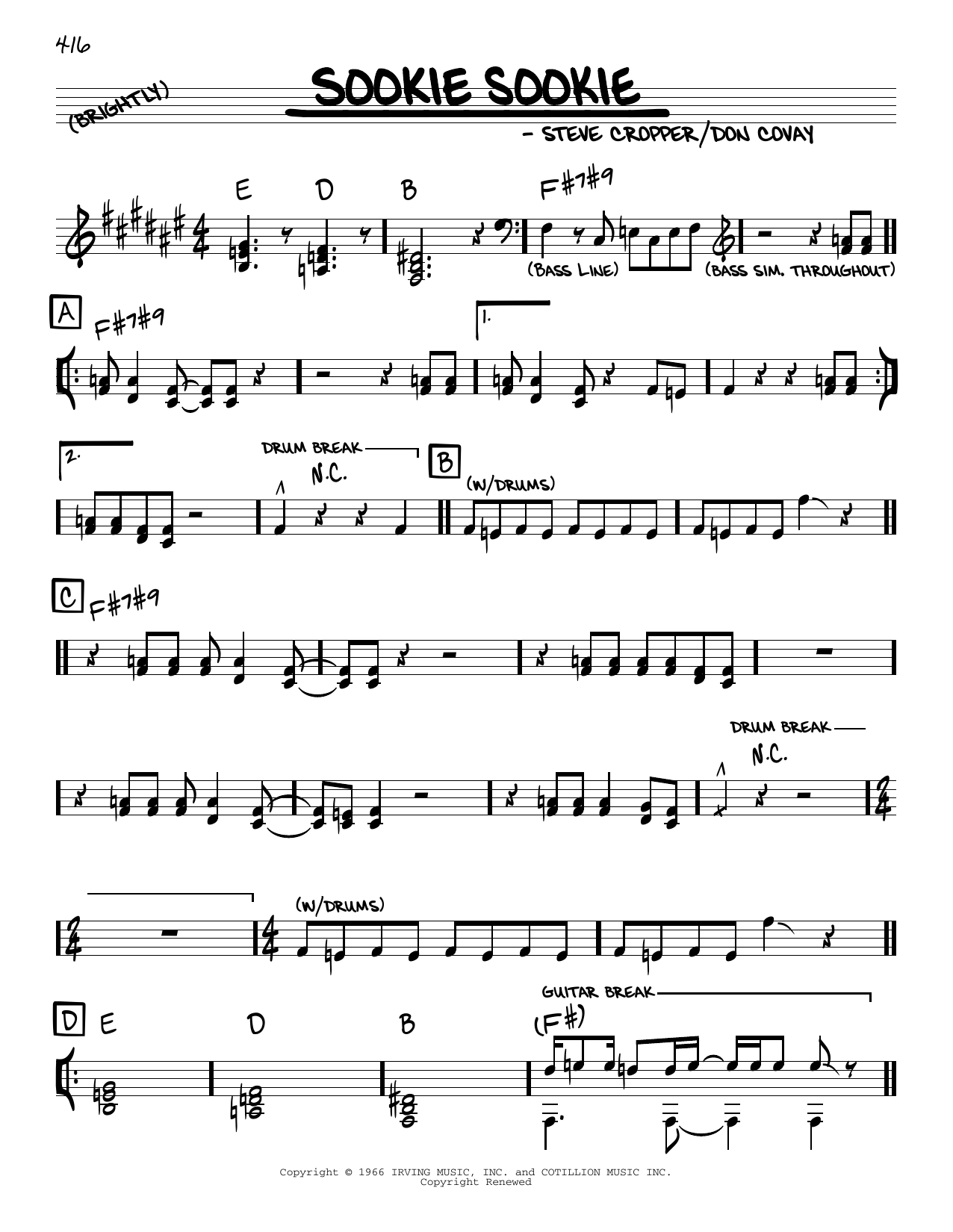 Steppenwolf Sookie Sookie Sheet Music Notes & Chords for Real Book – Melody & Chords - Download or Print PDF