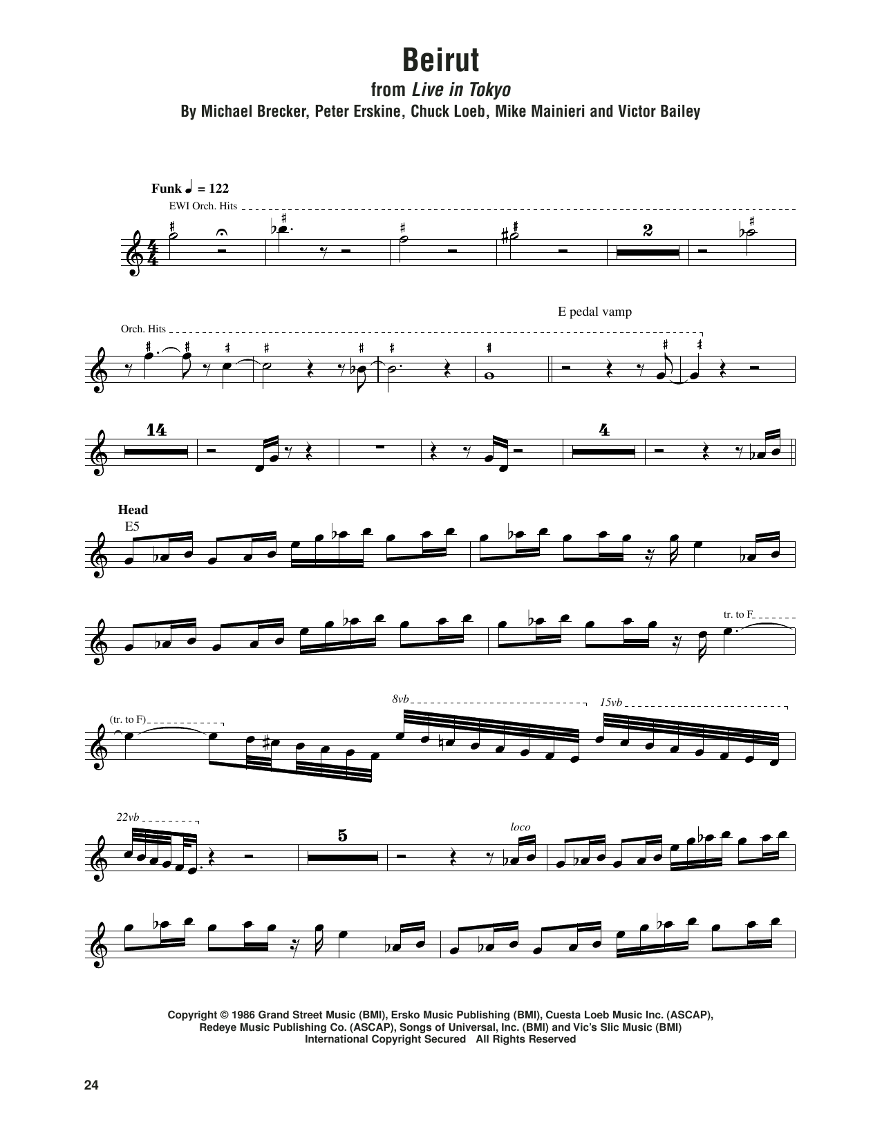 Steps Ahead Beirut Sheet Music Notes & Chords for Tenor Sax Transcription - Download or Print PDF