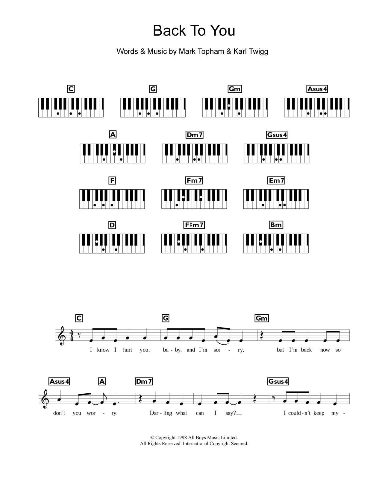 Steps Back To You Sheet Music Notes & Chords for Keyboard - Download or Print PDF