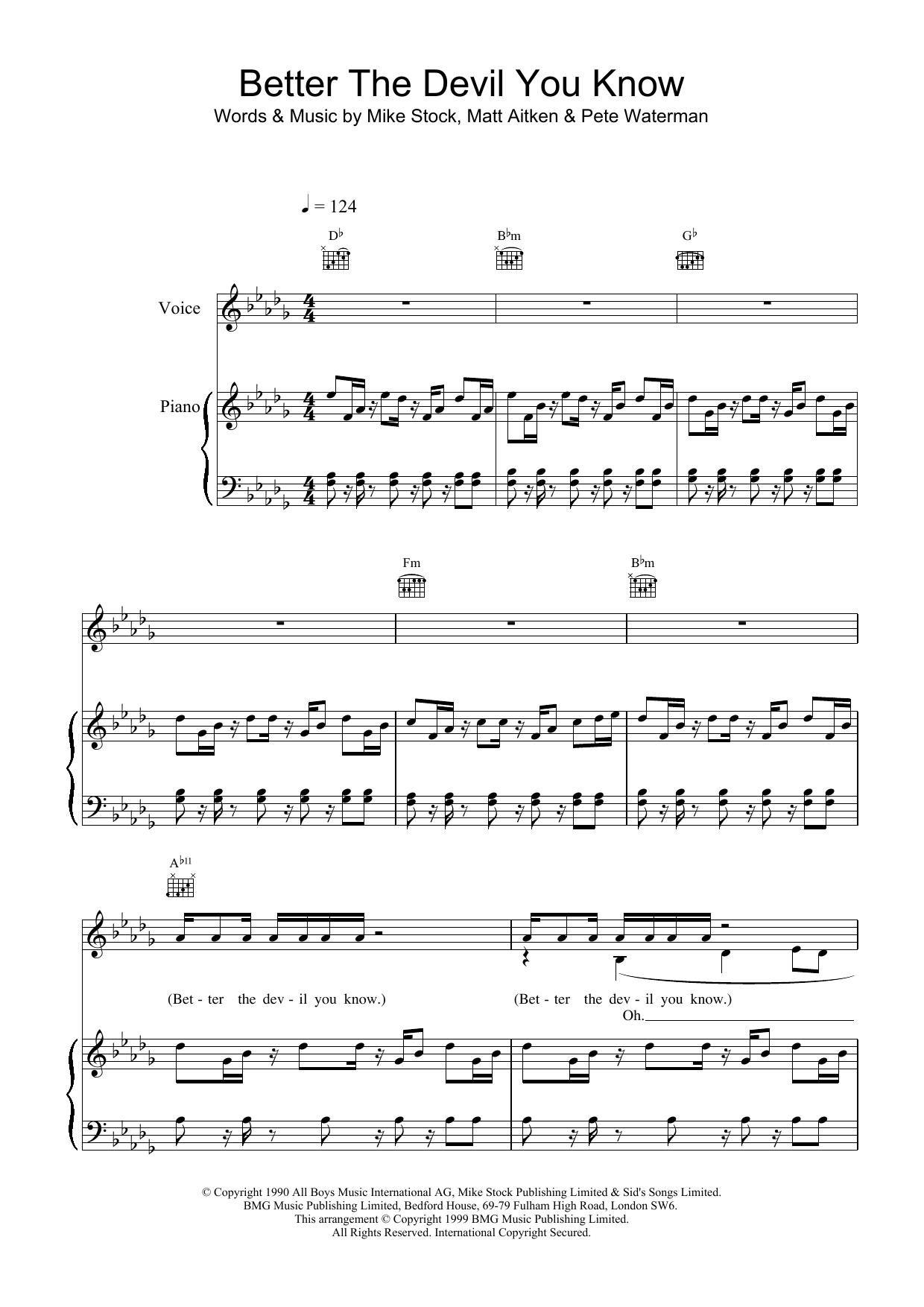 Steps Better The Devil You Know Sheet Music Notes & Chords for Piano, Vocal & Guitar - Download or Print PDF