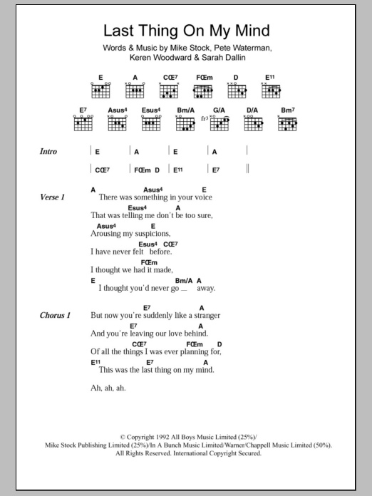 Steps Last Thing On My Mind Sheet Music Notes & Chords for Piano, Vocal & Guitar - Download or Print PDF