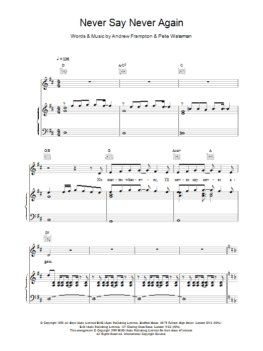 Steps Never Say Never Again Sheet Music Notes & Chords for Piano, Vocal & Guitar (Right-Hand Melody) - Download or Print PDF
