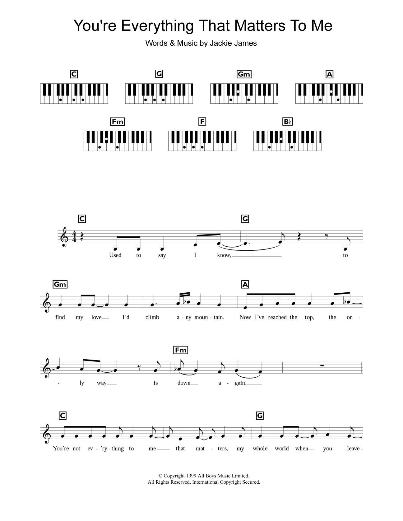 Steps You're Everything That Matters To Me Sheet Music Notes & Chords for Piano, Vocal & Guitar (Right-Hand Melody) - Download or Print PDF