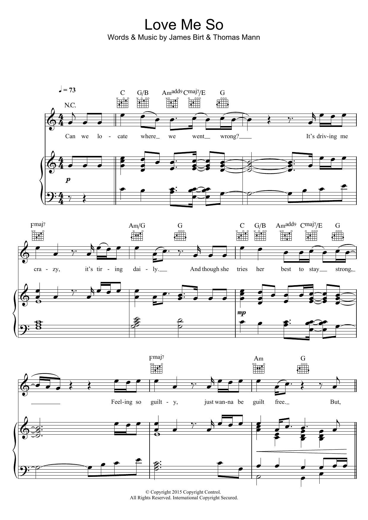 Stereo Kicks Love Me So Sheet Music Notes & Chords for Piano, Vocal & Guitar (Right-Hand Melody) - Download or Print PDF