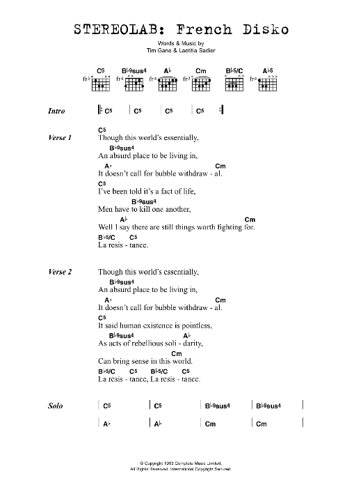 Stereolab French Disko Sheet Music Notes & Chords for Lyrics & Chords - Download or Print PDF