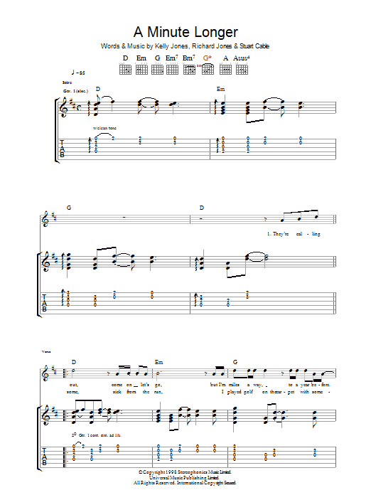 Stereophonics A Minute Longer Sheet Music Notes & Chords for Guitar Tab - Download or Print PDF