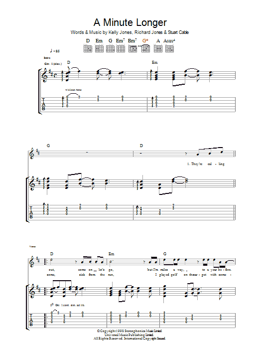 Stereophonics A Minute Longer Sheet Music Notes & Chords for Lyrics & Chords - Download or Print PDF