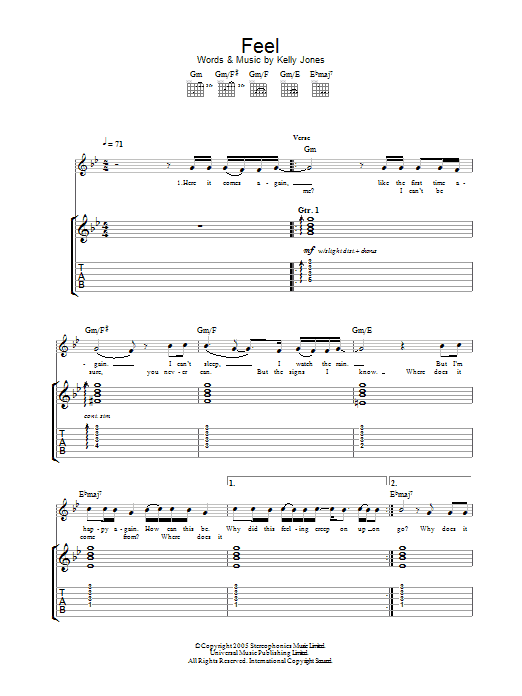 Stereophonics Feel Sheet Music Notes & Chords for Guitar Tab - Download or Print PDF