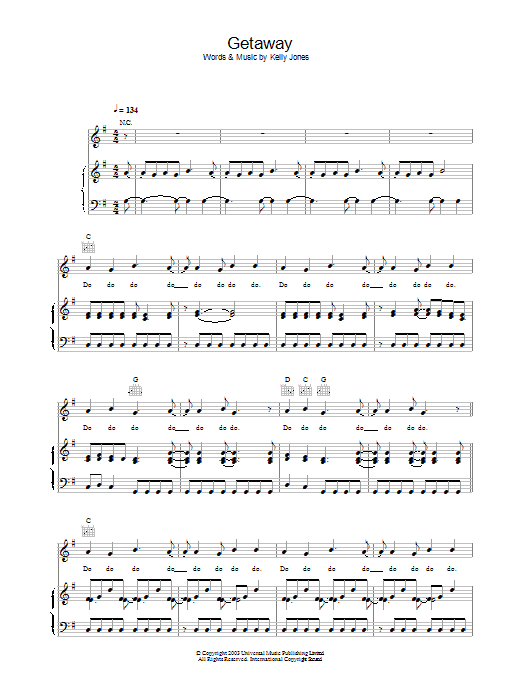 Stereophonics Getaway Sheet Music Notes & Chords for Piano, Vocal & Guitar - Download or Print PDF