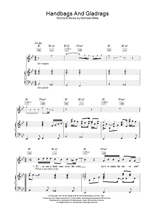Stereophonics Handbags And Gladrags (theme from The Office) Sheet Music Notes & Chords for Piano, Vocal & Guitar - Download or Print PDF