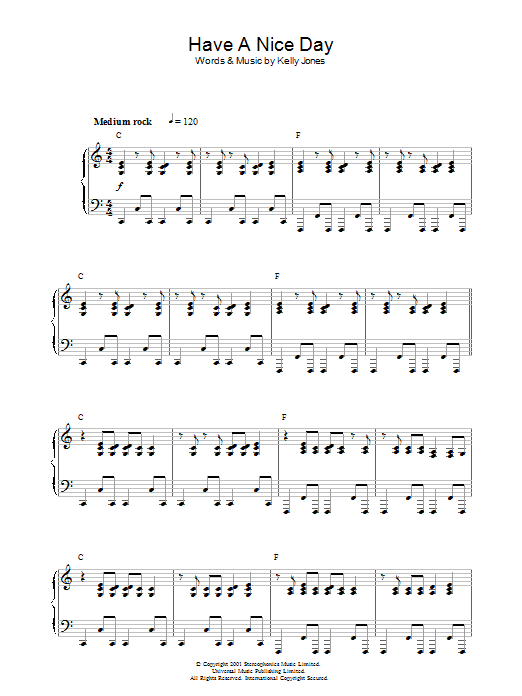 Stereophonics Have A Nice Day Sheet Music Notes & Chords for Keyboard - Download or Print PDF