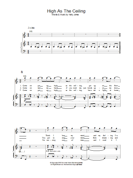 Stereophonics High As The Ceiling Sheet Music Notes & Chords for Piano, Vocal & Guitar - Download or Print PDF