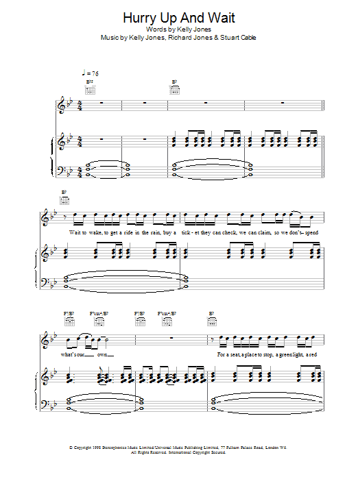 Stereophonics Hurry Up And Wait Sheet Music Notes & Chords for Lyrics & Chords - Download or Print PDF