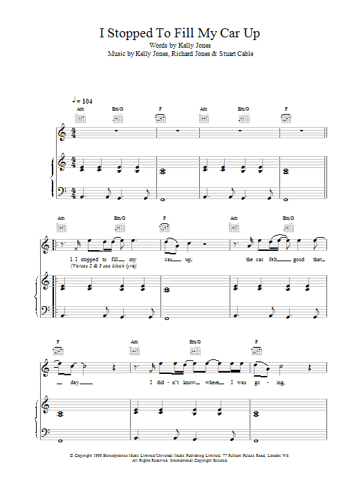 Stereophonics I Stopped To Fill My Car Up Sheet Music Notes & Chords for Guitar Tab - Download or Print PDF