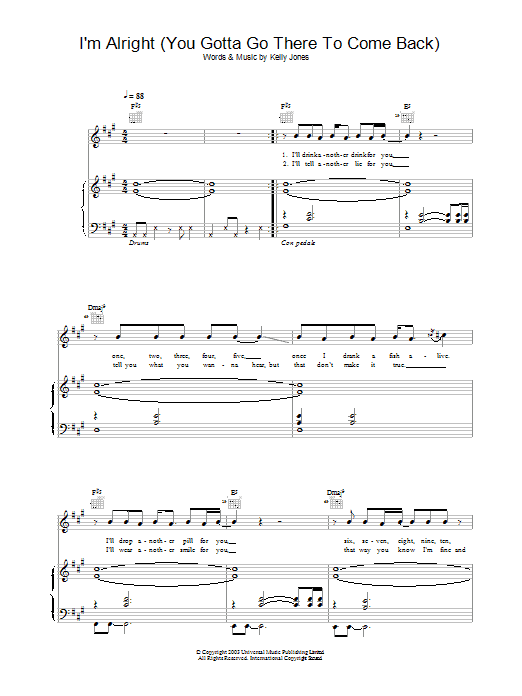 Stereophonics I'm Alright (You Gotta Go There To Come Back) Sheet Music Notes & Chords for Lyrics & Chords - Download or Print PDF