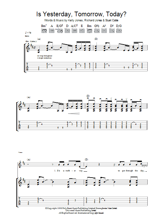 Stereophonics Is Yesterday, Tomorrow, Today? Sheet Music Notes & Chords for Guitar Tab - Download or Print PDF