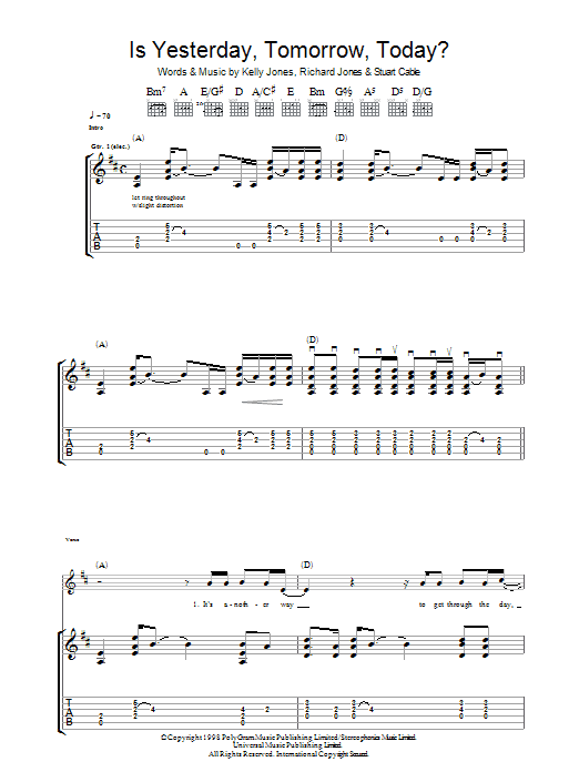 Stereophonics Is Yesterday, Tomorrow, Today? Sheet Music Notes & Chords for Lyrics & Chords - Download or Print PDF