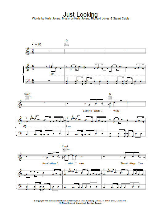 Stereophonics Just Looking Sheet Music Notes & Chords for Melody Line, Lyrics & Chords - Download or Print PDF