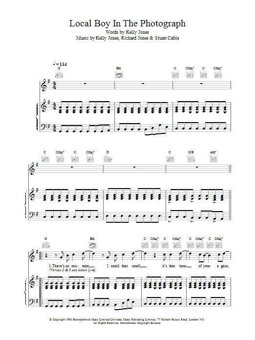 Stereophonics Local Boy In The Photograph Sheet Music Notes & Chords for Lyrics & Chords - Download or Print PDF