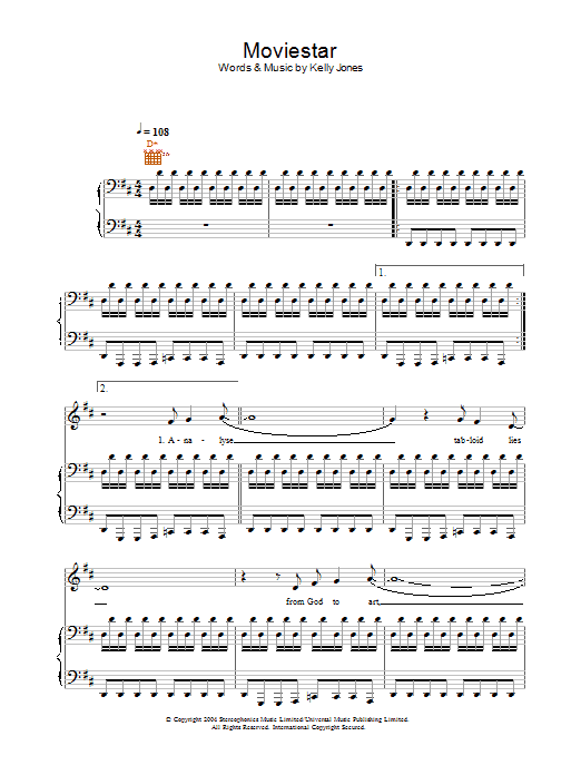 Stereophonics Moviestar Sheet Music Notes & Chords for Piano, Vocal & Guitar - Download or Print PDF