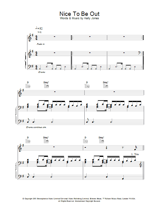 Stereophonics Nice To Be Out Sheet Music Notes & Chords for Guitar Tab - Download or Print PDF