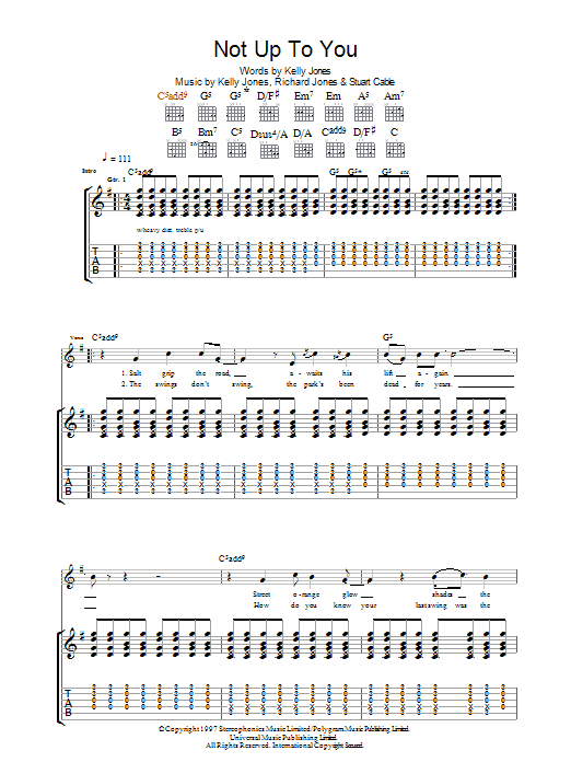 Stereophonics Not Up To You Sheet Music Notes & Chords for Guitar Tab - Download or Print PDF