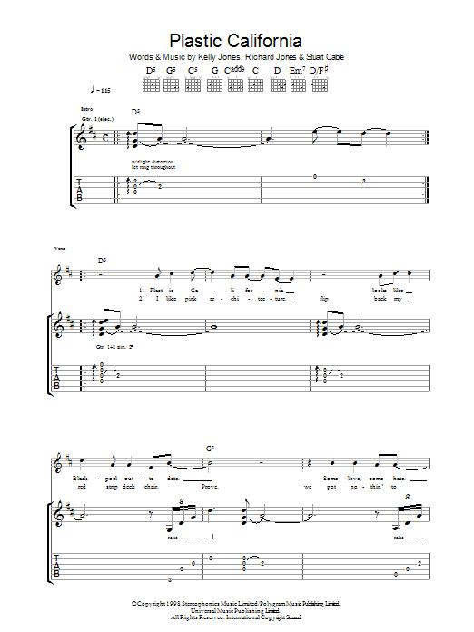 Stereophonics Plastic California Sheet Music Notes & Chords for Guitar Tab - Download or Print PDF