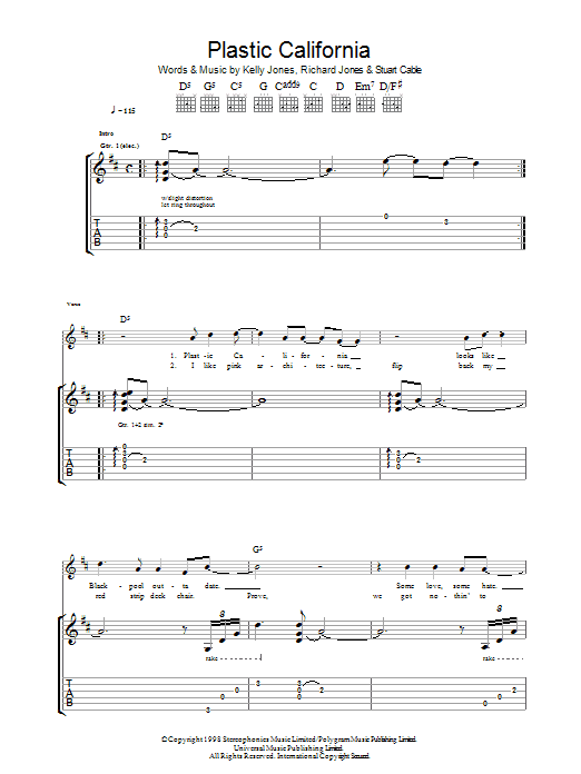 Stereophonics Plastic California Sheet Music Notes & Chords for Lyrics & Chords - Download or Print PDF