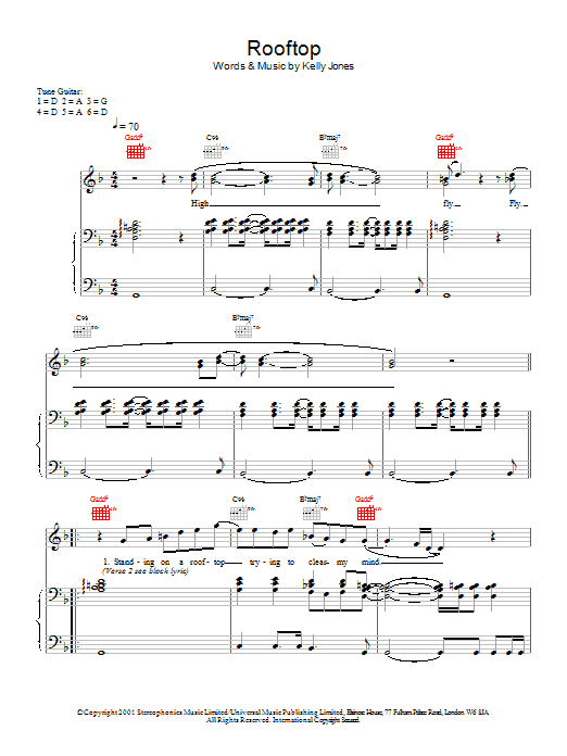 Stereophonics Rooftop Sheet Music Notes & Chords for Piano, Vocal & Guitar - Download or Print PDF