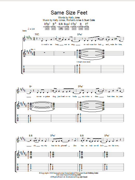 Stereophonics Same Size Feet Sheet Music Notes & Chords for Lyrics & Chords - Download or Print PDF