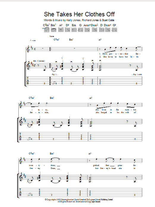 Stereophonics She Takes Her Clothes Off Sheet Music Notes & Chords for Guitar Tab - Download or Print PDF