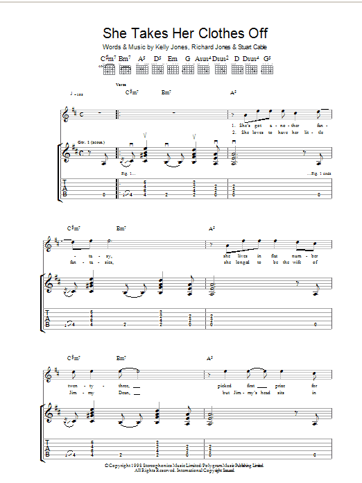 Stereophonics She Takes Her Clothes Off Sheet Music Notes & Chords for Lyrics & Chords - Download or Print PDF