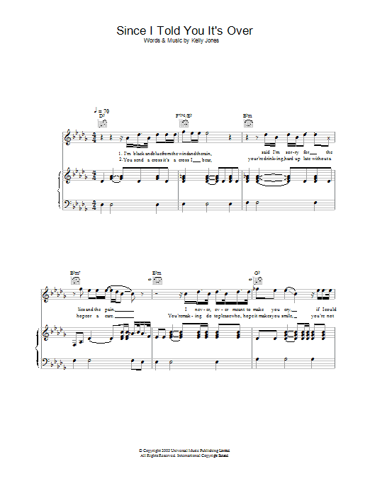 Stereophonics Since I Told You It's Over Sheet Music Notes & Chords for Piano, Vocal & Guitar - Download or Print PDF