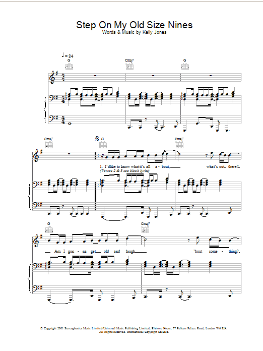 Stereophonics Step On My Old Size Nines Sheet Music Notes & Chords for Piano, Vocal & Guitar - Download or Print PDF