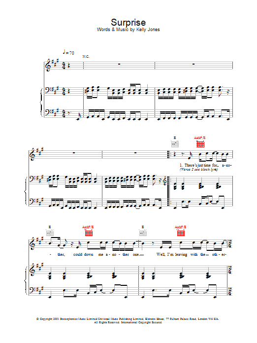 Stereophonics Surprise Sheet Music Notes & Chords for Piano, Vocal & Guitar - Download or Print PDF