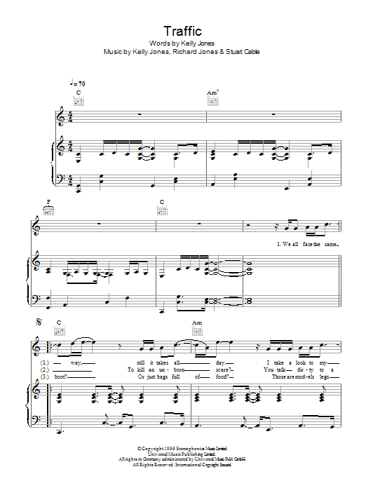 Stereophonics Traffic Sheet Music Notes & Chords for Piano, Vocal & Guitar - Download or Print PDF