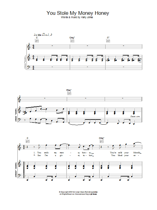 Stereophonics You Stole My Money Honey Sheet Music Notes & Chords for Guitar Tab - Download or Print PDF