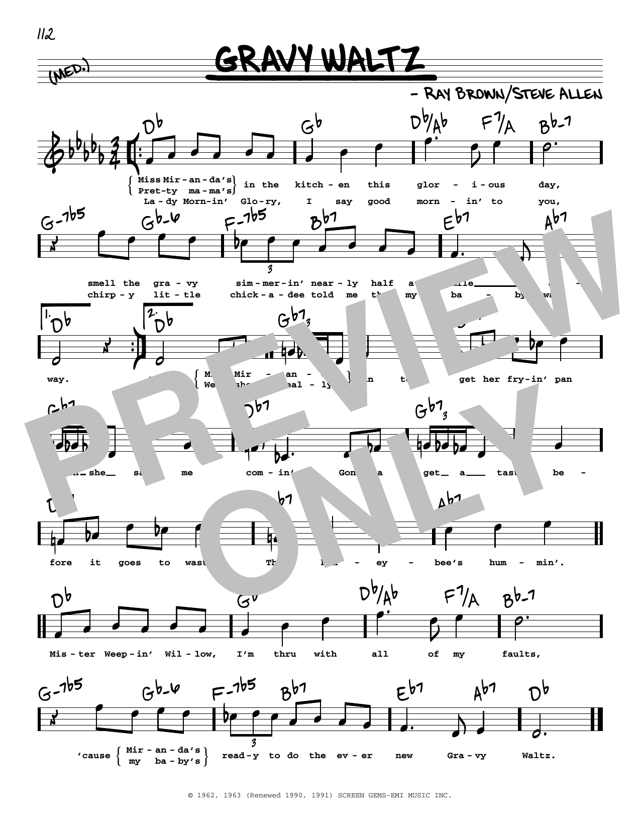 Steve Allen Gravy Waltz (High Voice) Sheet Music Notes & Chords for Real Book – Melody, Lyrics & Chords - Download or Print PDF