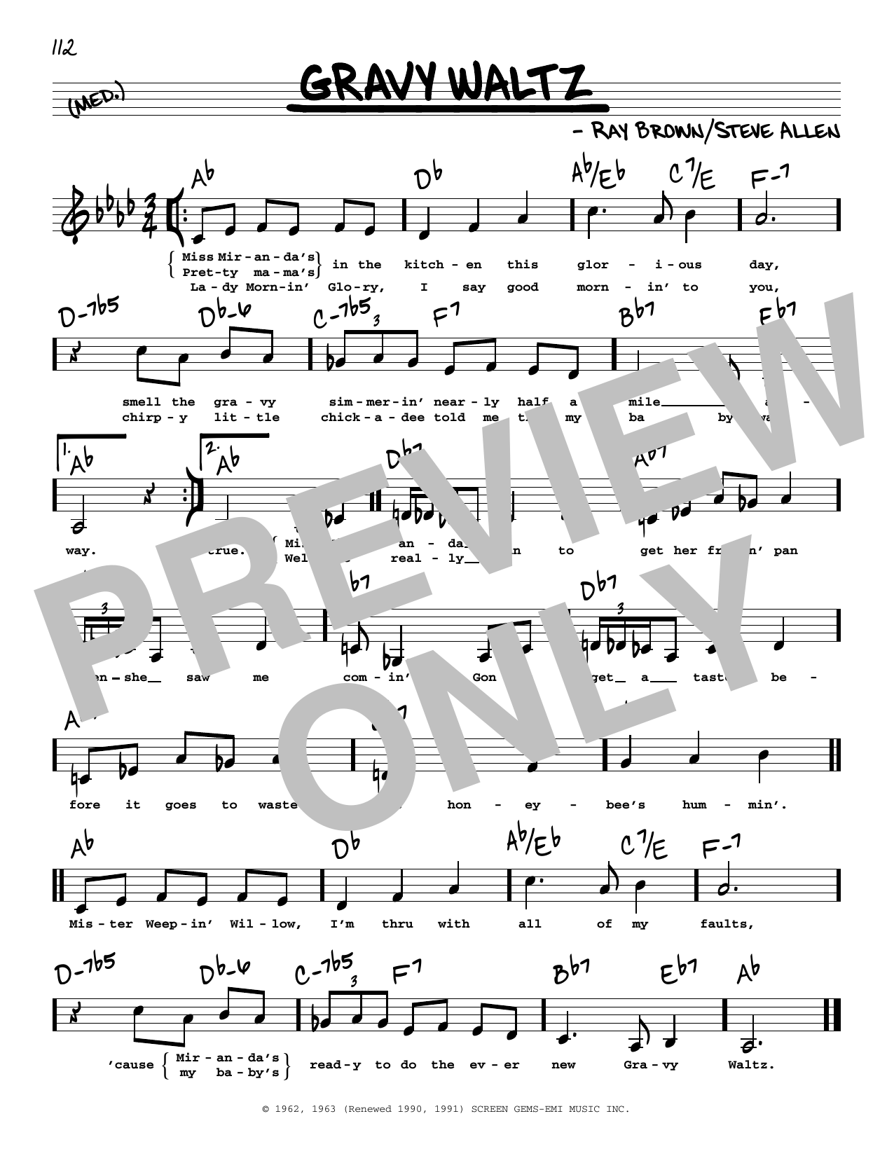 Steve Allen Gravy Waltz (Low Voice) Sheet Music Notes & Chords for Real Book – Melody, Lyrics & Chords - Download or Print PDF Steve Allen Gravy Waltz (Low Voice) Sheet Music Notes & Chords for Real Book – Melody, Lyrics & Chords - Download or Print PDF