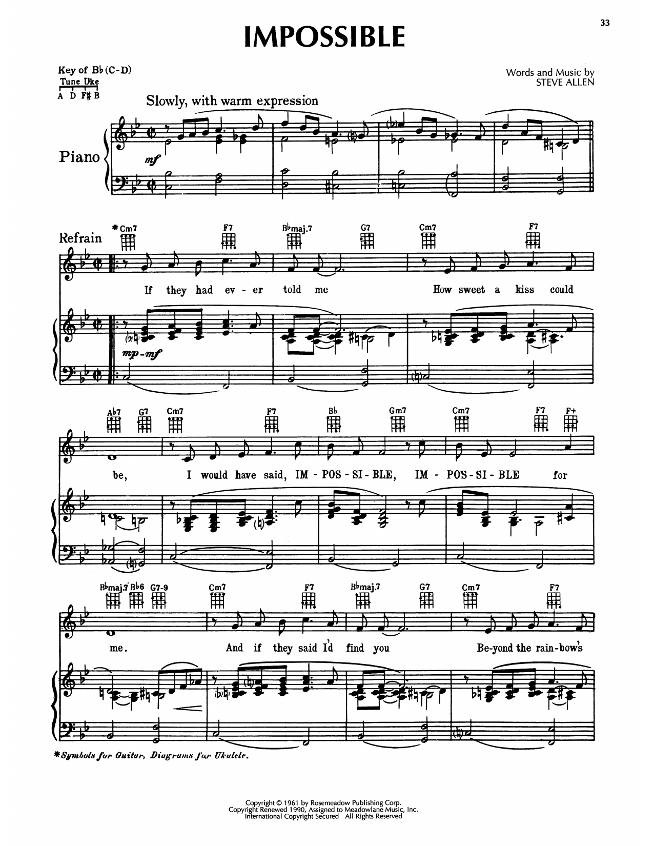 Steve Allen Impossible Sheet Music Notes & Chords for Piano, Vocal & Guitar Chords (Right-Hand Melody) - Download or Print PDF
