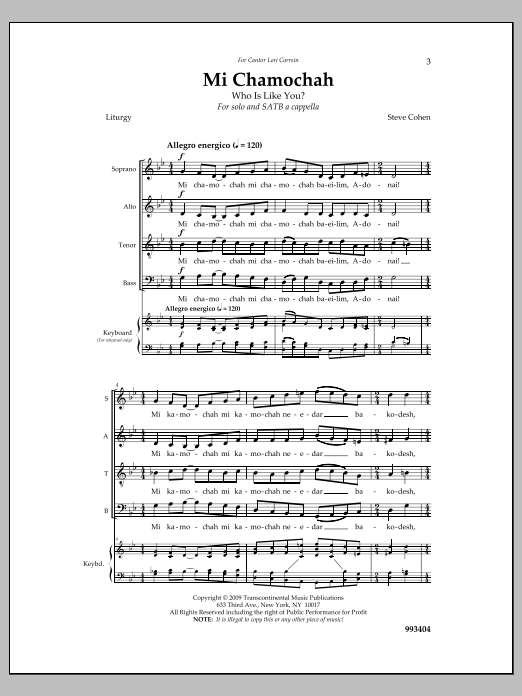 Steve Cohen Mi Chamochah Sheet Music Notes & Chords for Choral - Download or Print PDF
