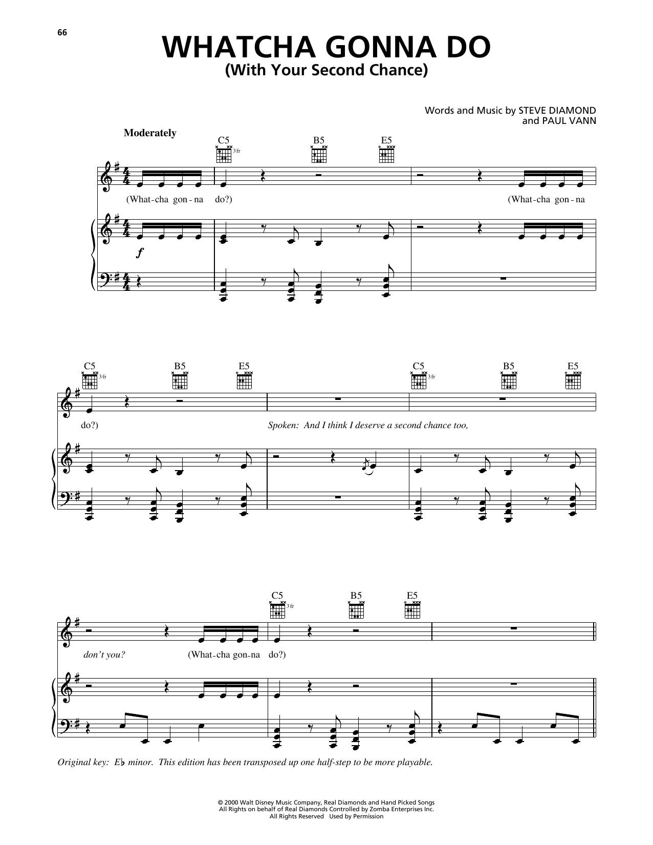 Steve Diamond Whatcha Gonna Do (With Your Second Chance) (from 102 Dalmatians) Sheet Music Notes & Chords for Piano, Vocal & Guitar Chords (Right-Hand Melody) - Download or Print PDF