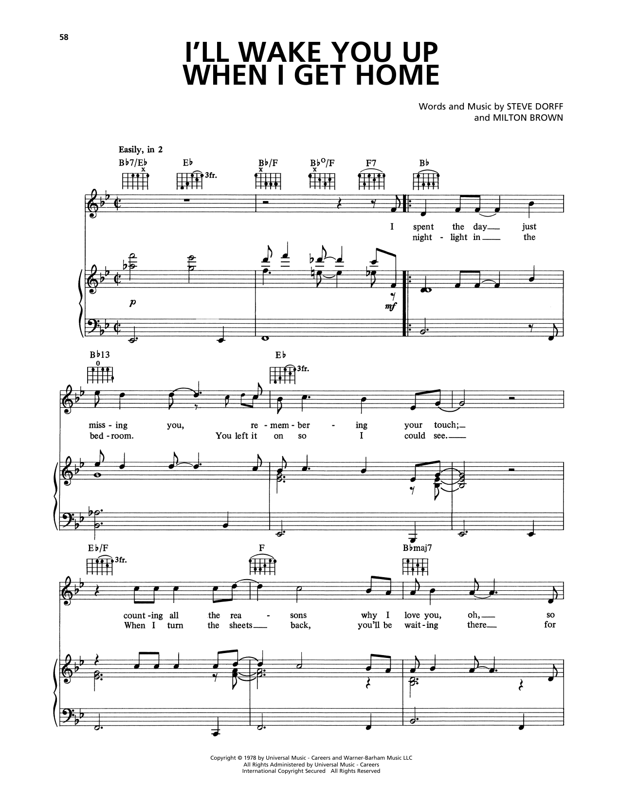 Steve Dorff I'll Wake You Up When I Get Home Sheet Music Notes & Chords for Piano, Vocal & Guitar Chords (Right-Hand Melody) - Download or Print PDF